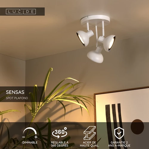 Lucide SENSAS - Spot plafond - Ø 25,8 cm - 3xGU10 (ES111) - Blanc - USP